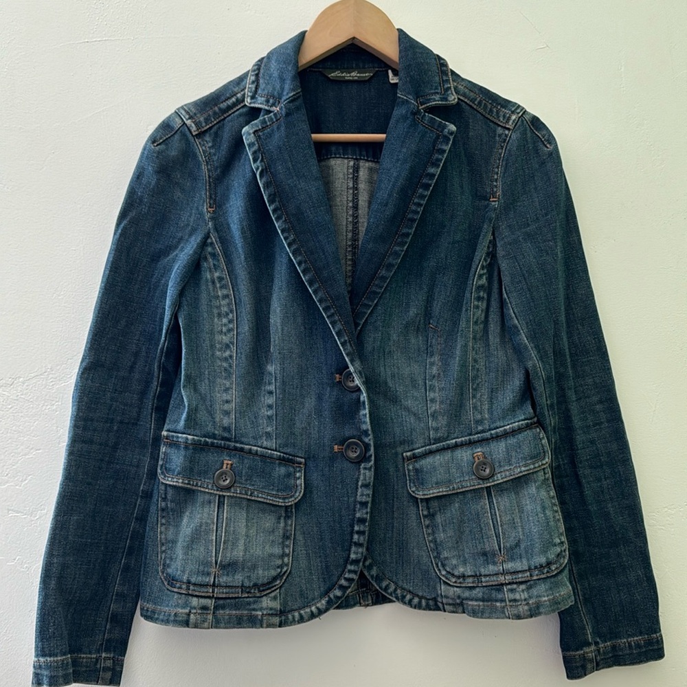 Eddie Bauer denim Jean jacket 2-button blazer classic Size XS EUC, Fall ready!